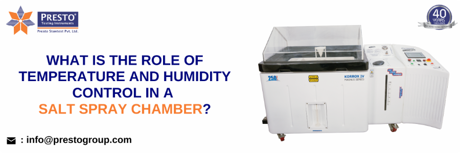 What is the role of temperature and humidity control in a salt spray chamber?